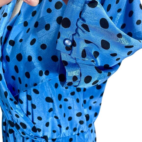 Vintage 1980s Women’s A-line Dress John Roberts Blue & Black Secretary Size 8 - Picture 6 of 12